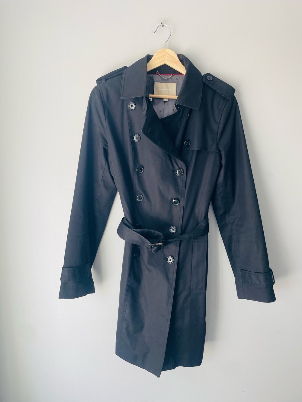 Black Women's Black Double-Breasted Trench Coat